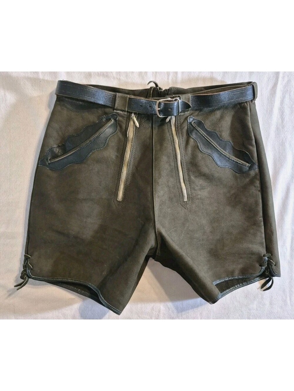 Vintage German Leather Lederhosen Breeches Green Black Octoberfest
